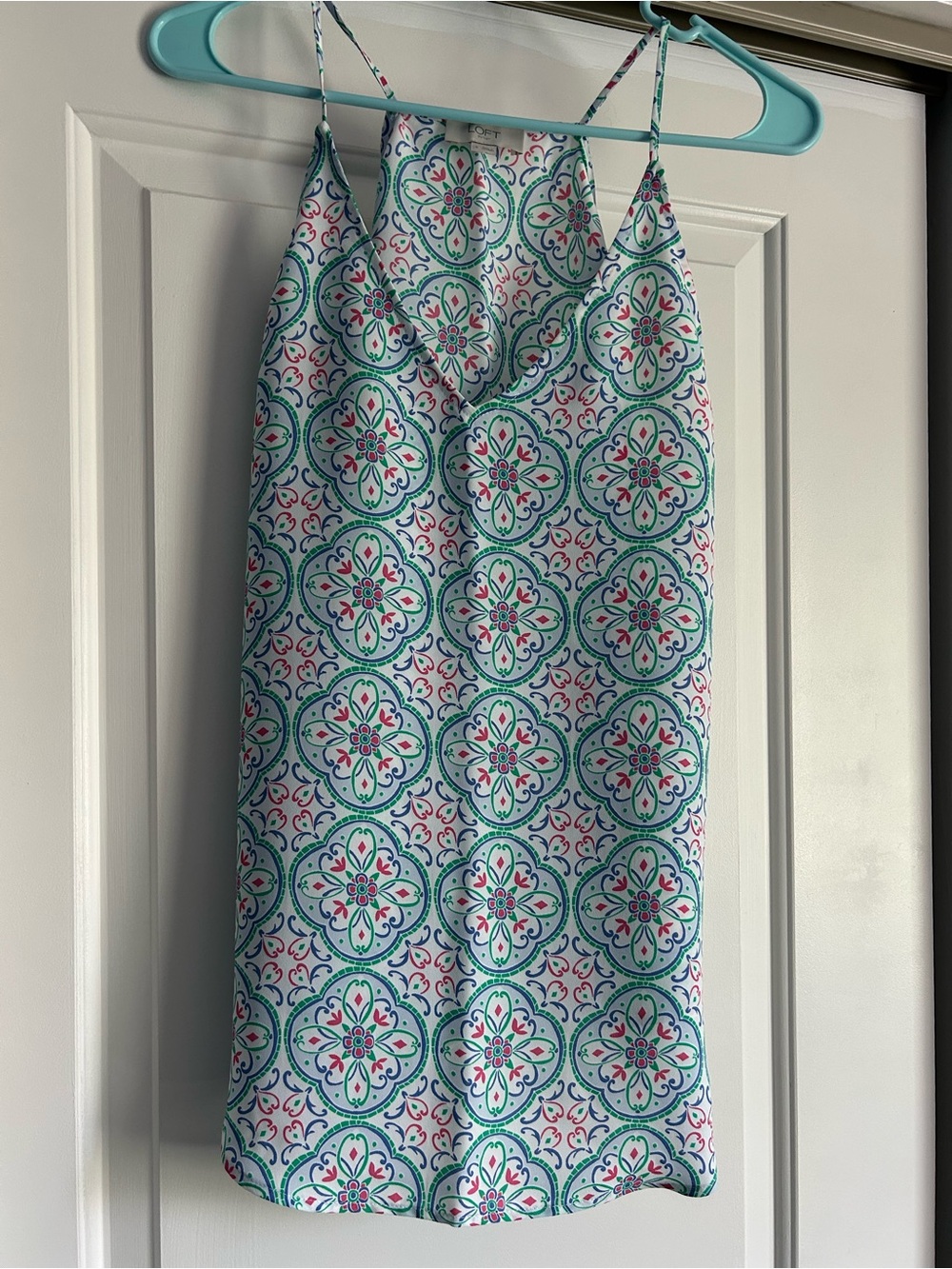 Sleeveless Spaghetti Strap Printed Summer Camisole Teal & Pink